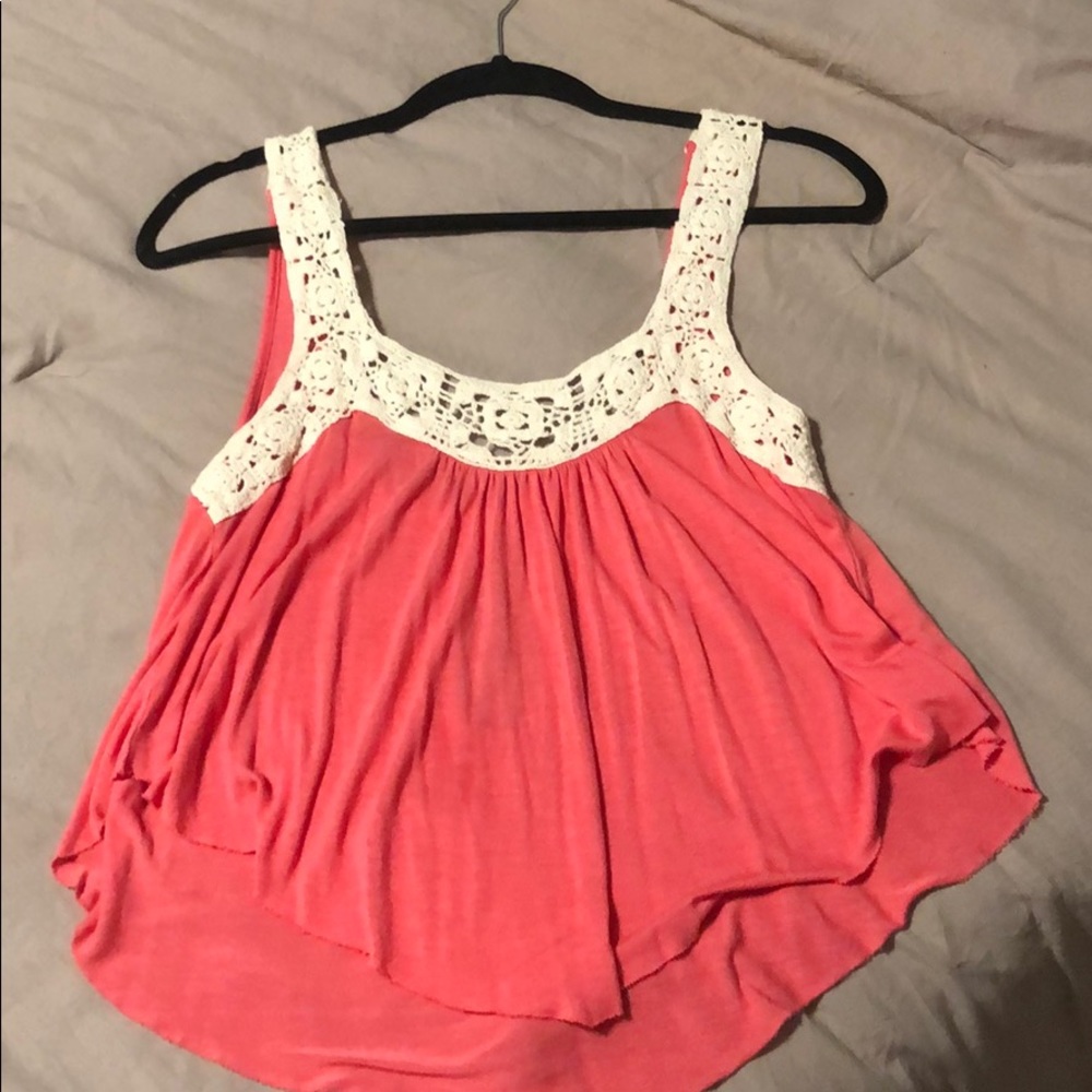 Pink with lace trim crop top